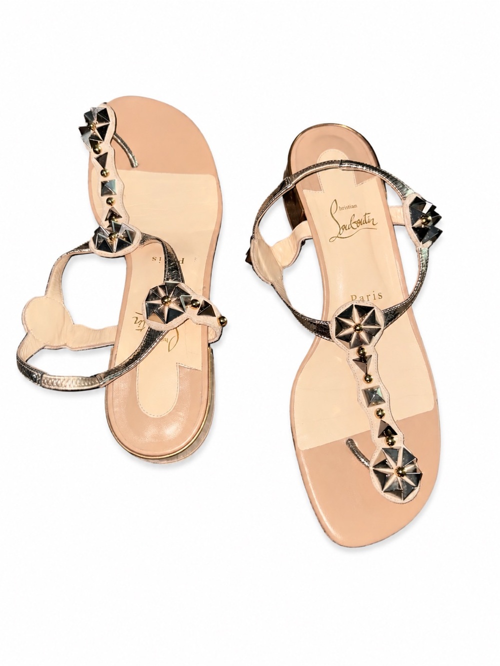Christian Louboutin Red Studded Leather Flat Sandals